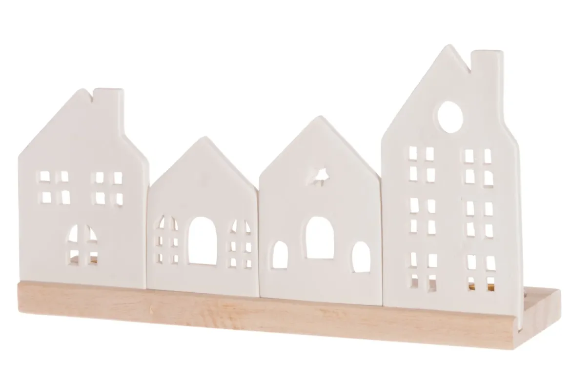 Porcelanowa podstawka pod świeczki miasteczko, 30 x 8 x 16 cm