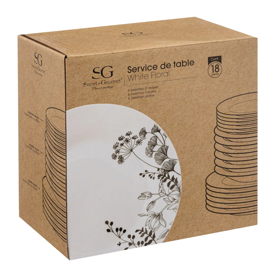 Porcelanowa zastawa dla 6 osób WHITE FLORAL, 18 elementów