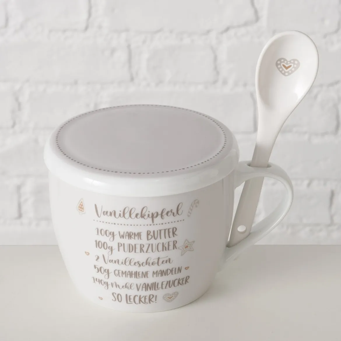 Porcelanowy kubek z pokrywką i łyżeczką, BAKERY, 600 ml