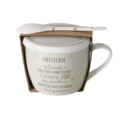 Porcelanowy kubek z pokrywką i łyżeczką, BAKERY, 600 ml