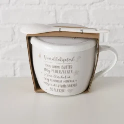 Porcelanowy kubek z pokrywką i łyżeczką, BAKERY, 600 ml