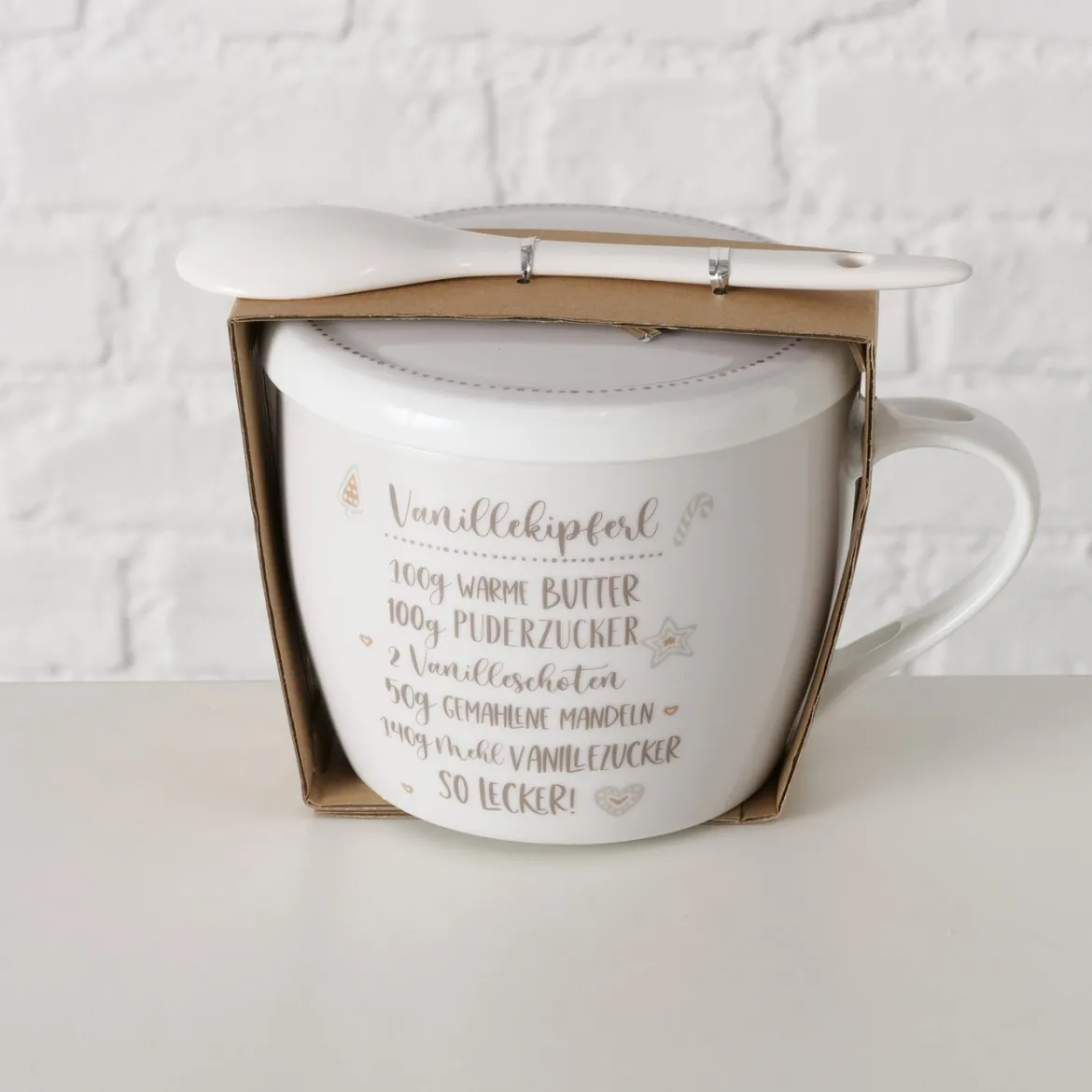 Porcelanowy kubek z pokrywką i łyżeczką, BAKERY, 600 ml