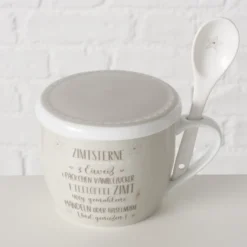 Porcelanowy kubek z pokrywką i łyżeczką, BAKERY, 600 ml