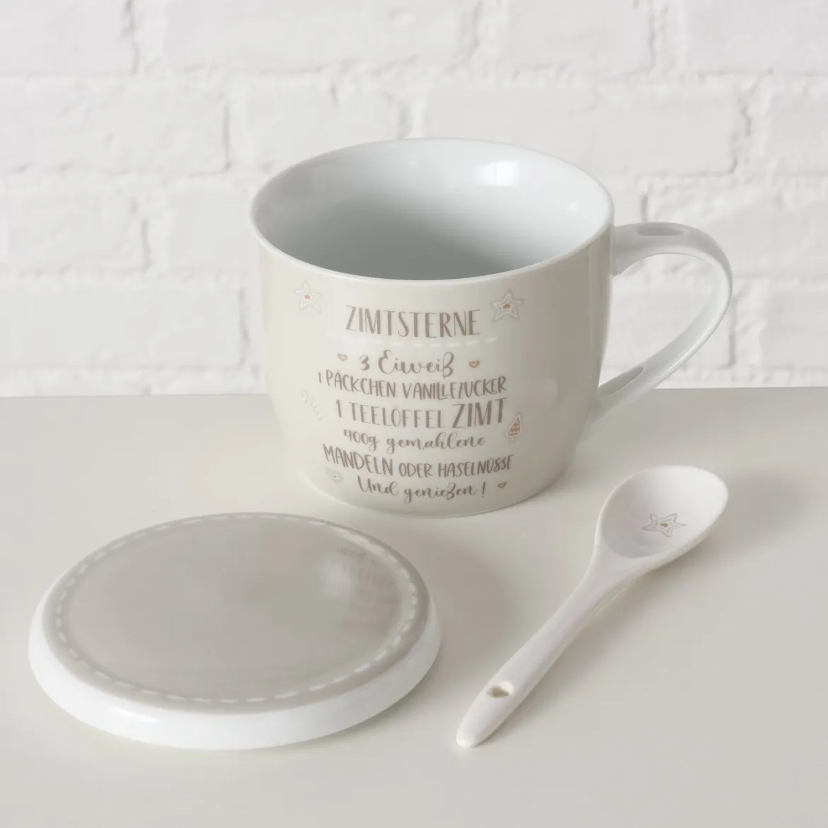 Porcelanowy kubek z pokrywką i łyżeczką, BAKERY, 600 ml