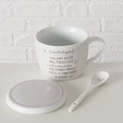 Porcelanowy kubek z pokrywką i łyżeczką, BAKERY, 600 ml