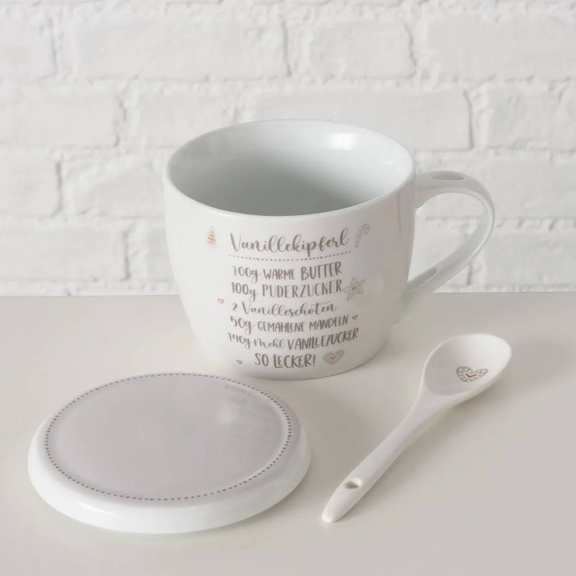 Porcelanowy kubek z pokrywką i łyżeczką, BAKERY, 600 ml