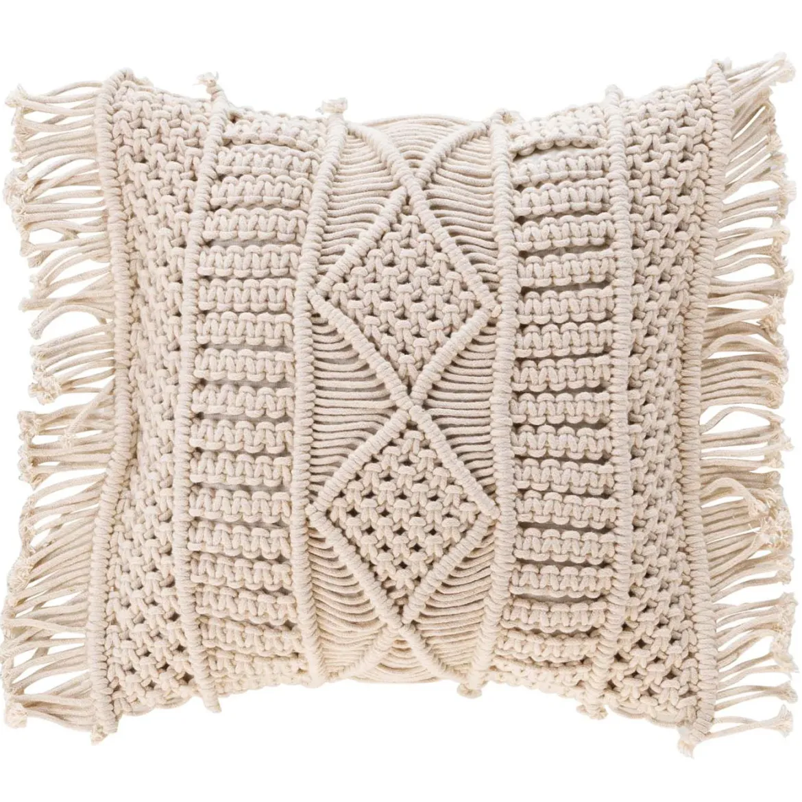 Poszewka z frędzlami MACRALINA, 40 x 40 cm, bawełna, makrama