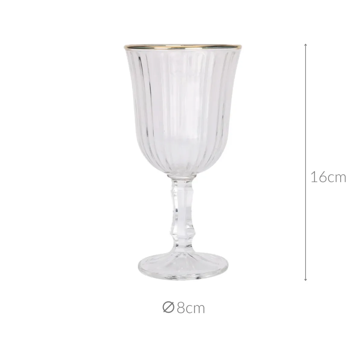 Prążkowany kieliszek na wino ze złotym brzegiem, 240 ml