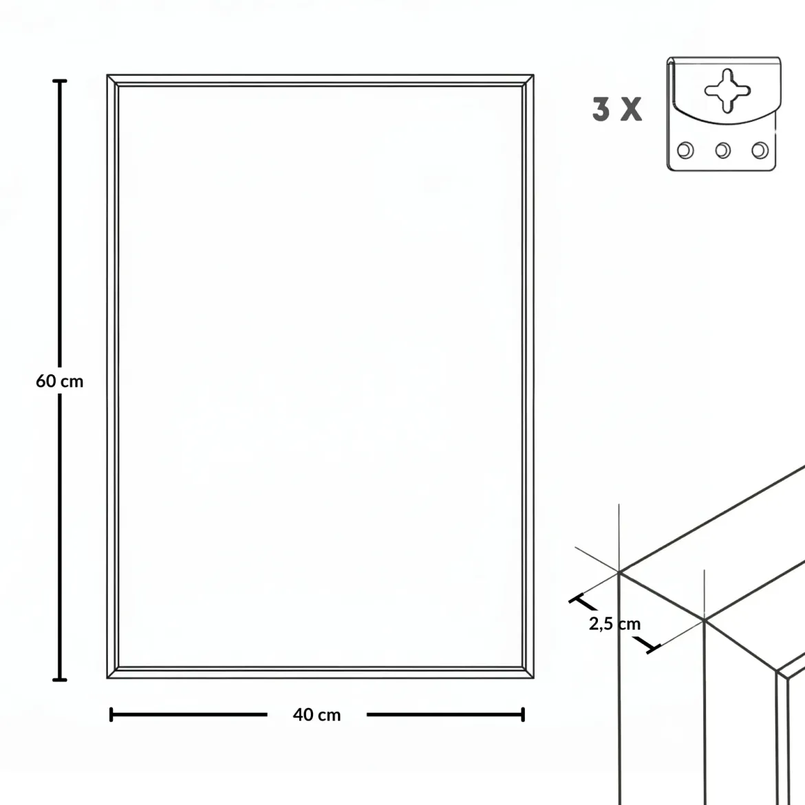 Prostokatne lustro wiszące AXION, 60 x 40 cm, czarne