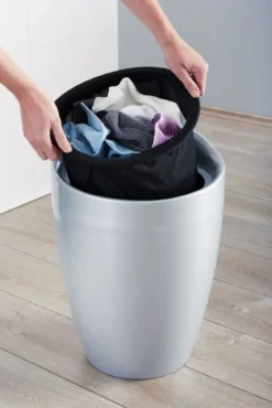 Pufa i kosz na pranie CANDY, nowoczesny taboret do łazienki 2w1, WENKO