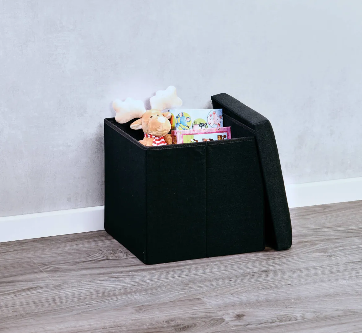 Pufa ze schowkiem, imitacja lnu, 38 x 38 cm