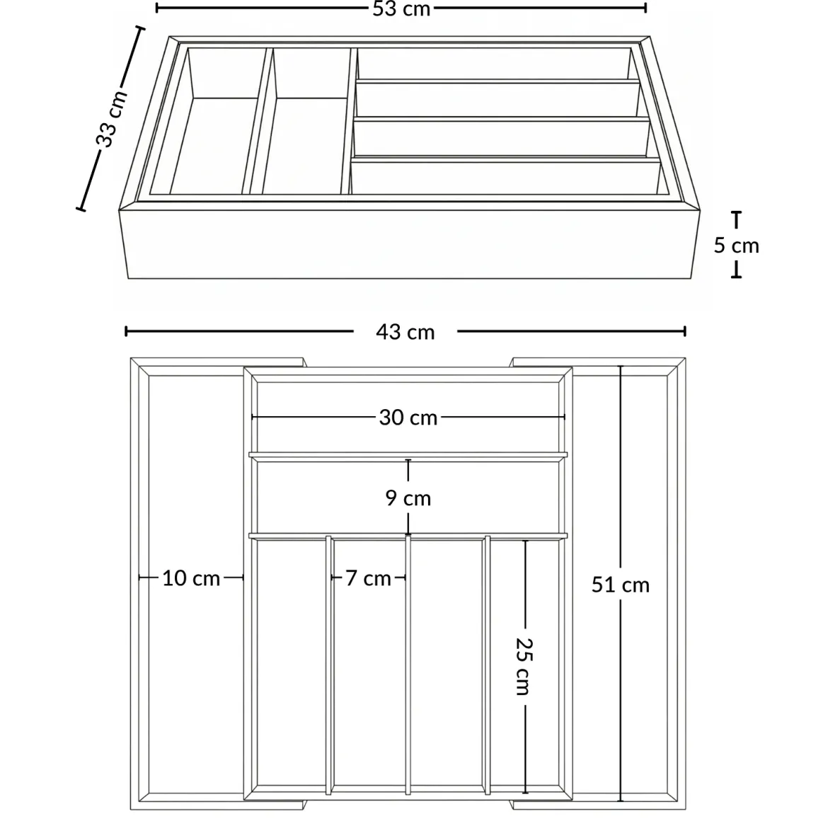 Rozkładany organizer na sztućce VARIO, 53 x 33-43 cm, bambus