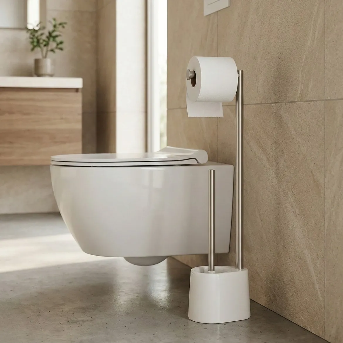 Stojak na papier toaletowy i szczotkę do WC STILK, 63 cm