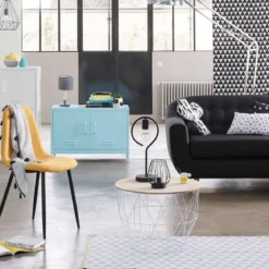Stolik kawowy okrągły w stylu loft, z drewnianym blatem