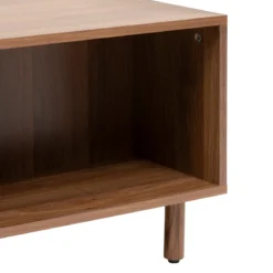 Stolik kawowy z zamkniętymi półkami SLIDY, kolor ciemnego drewna, 108 x 60 x 42 cm