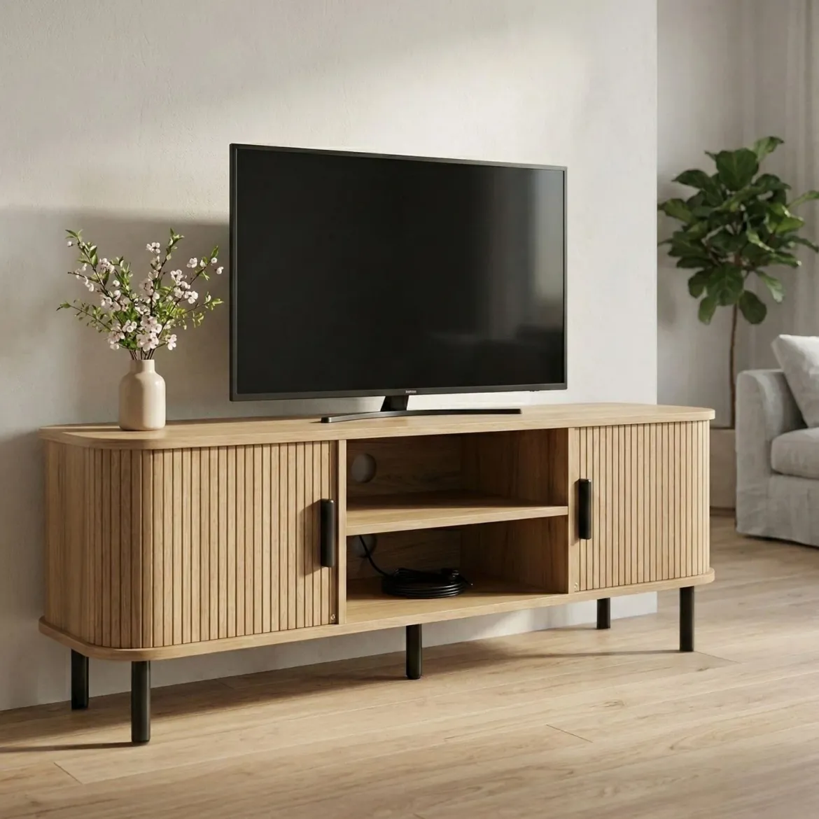 Szafka rtv ryflowana SCAVA, 140 x 40 x 46 cm