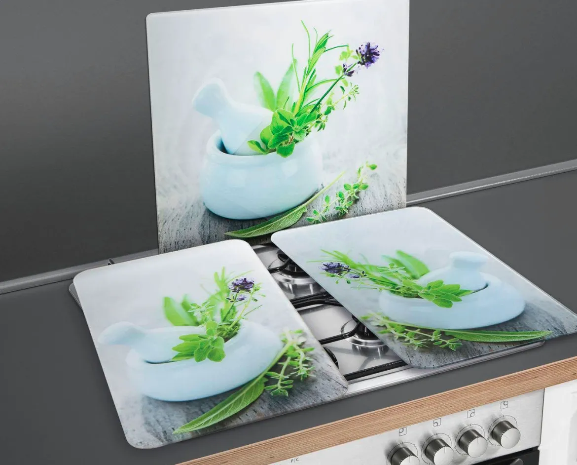 Szklane płyty ochronne HERB GARDEN na kuchenkę – 2 sztuki, WENKO