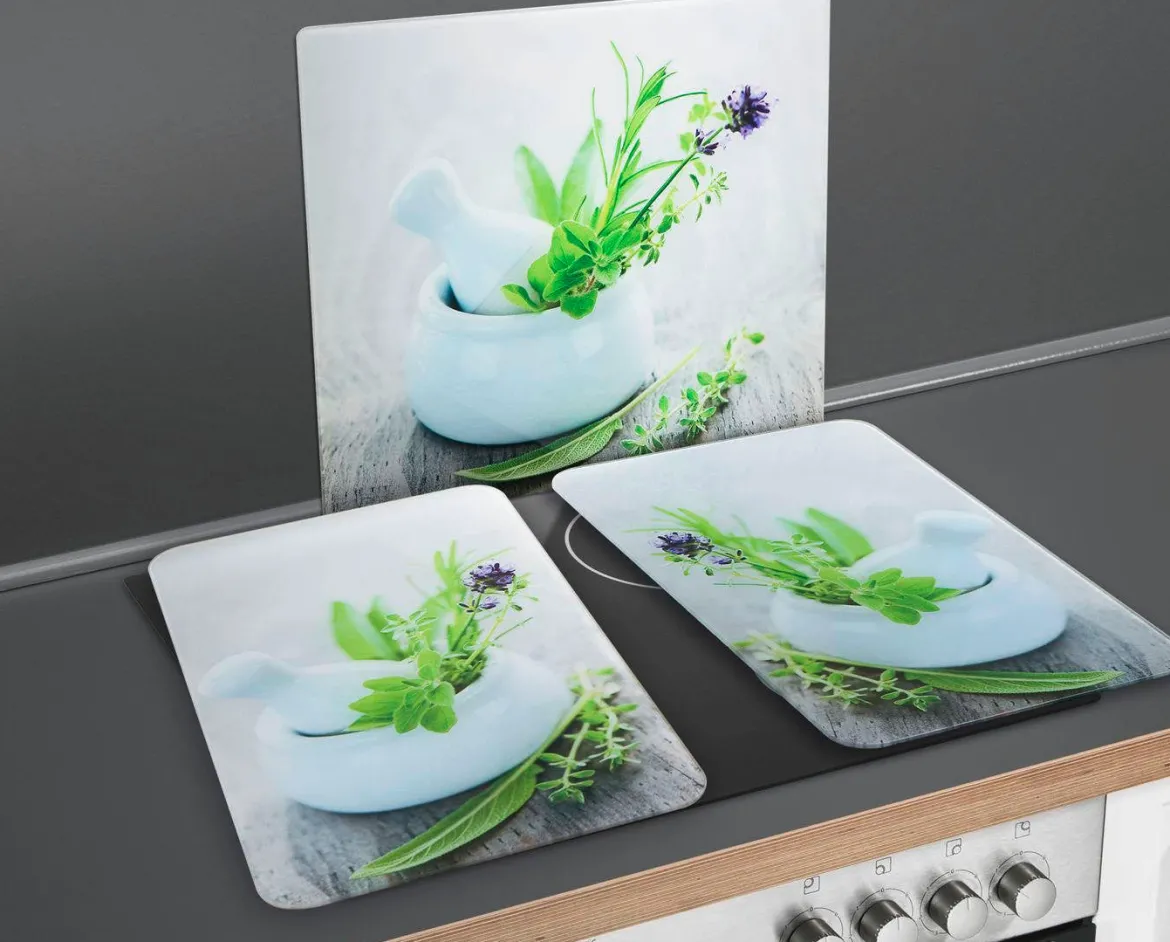 Szklane płyty ochronne HERB GARDEN na kuchenkę – 2 sztuki, WENKO