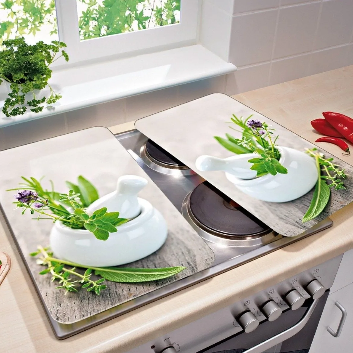 Szklane płyty ochronne HERB GARDEN na kuchenkę – 2 sztuki, WENKO