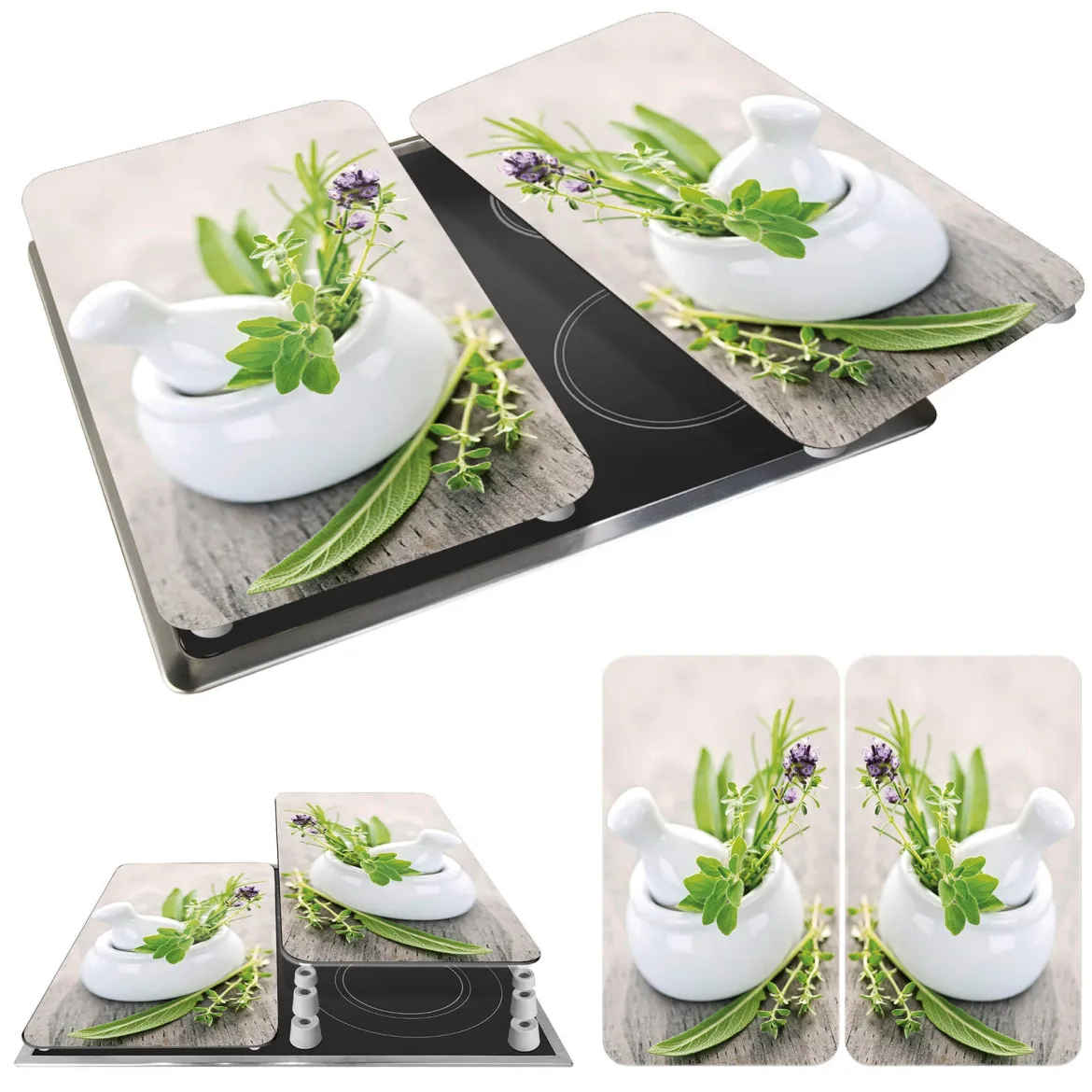 Szklane płyty ochronne HERB GARDEN na kuchenkę – 2 sztuki, WENKO