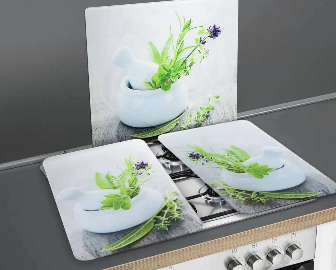 Szklane płyty ochronne HERB GARDEN na kuchenkę – 2 sztuki, WENKO