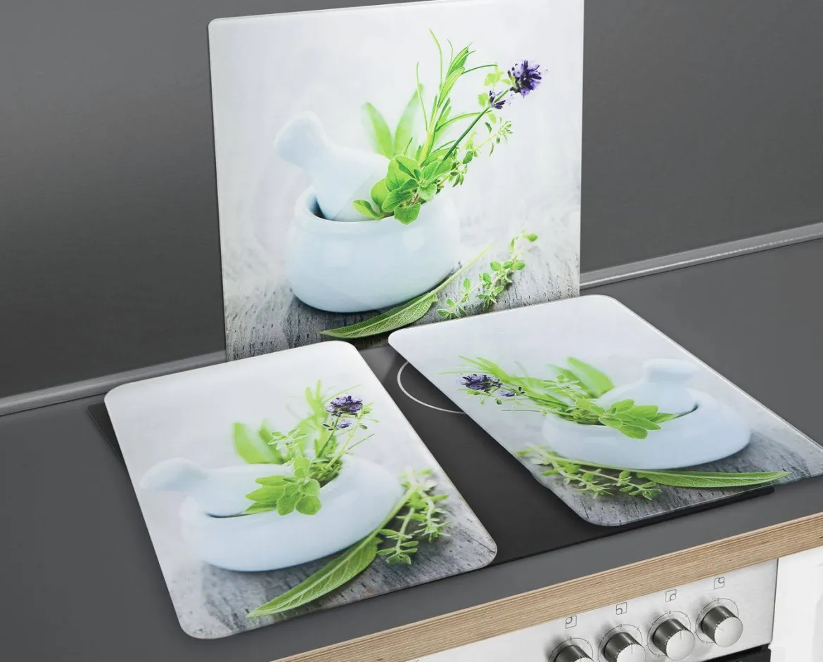 Szklane płyty ochronne HERB GARDEN na kuchenkę – 2 sztuki, WENKO