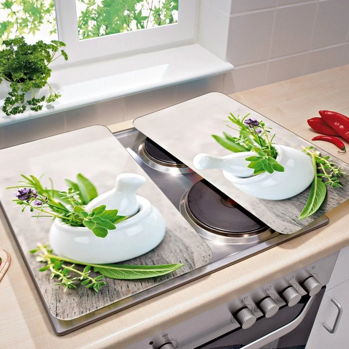 Szklane płyty ochronne HERB GARDEN na kuchenkę – 2 sztuki, WENKO