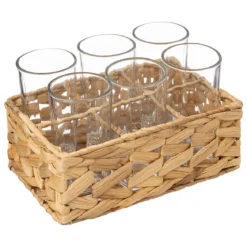 Szklanki do drinków, napojów w plecionym koszyku, 6 sztuk