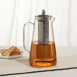 Szklany dzbanek do herbaty z zaparzaczem TEAL, 1,3 l, szklany