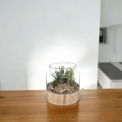 Sztuczne kwiaty doniczkowe, wys. 17,5 cm, w szklanym terrarium na podstawie