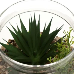 Sztuczne kwiaty doniczkowe, wys. 17,5 cm, w szklanym terrarium na podstawie