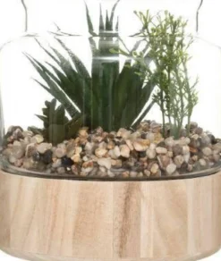 Sztuczne kwiaty doniczkowe, wys. 17,5 cm, w szklanym terrarium na podstawie
