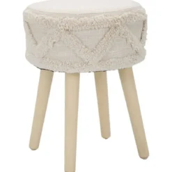 Taboret w stylu boho, drewniane nogi, Ø 32 cm