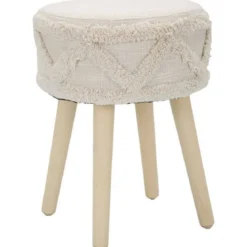 Taboret w stylu boho, drewniane nogi, Ø 32 cm