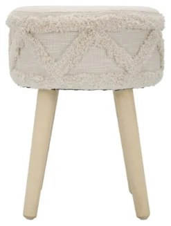 Taboret w stylu boho, drewniane nogi, Ø 32 cm