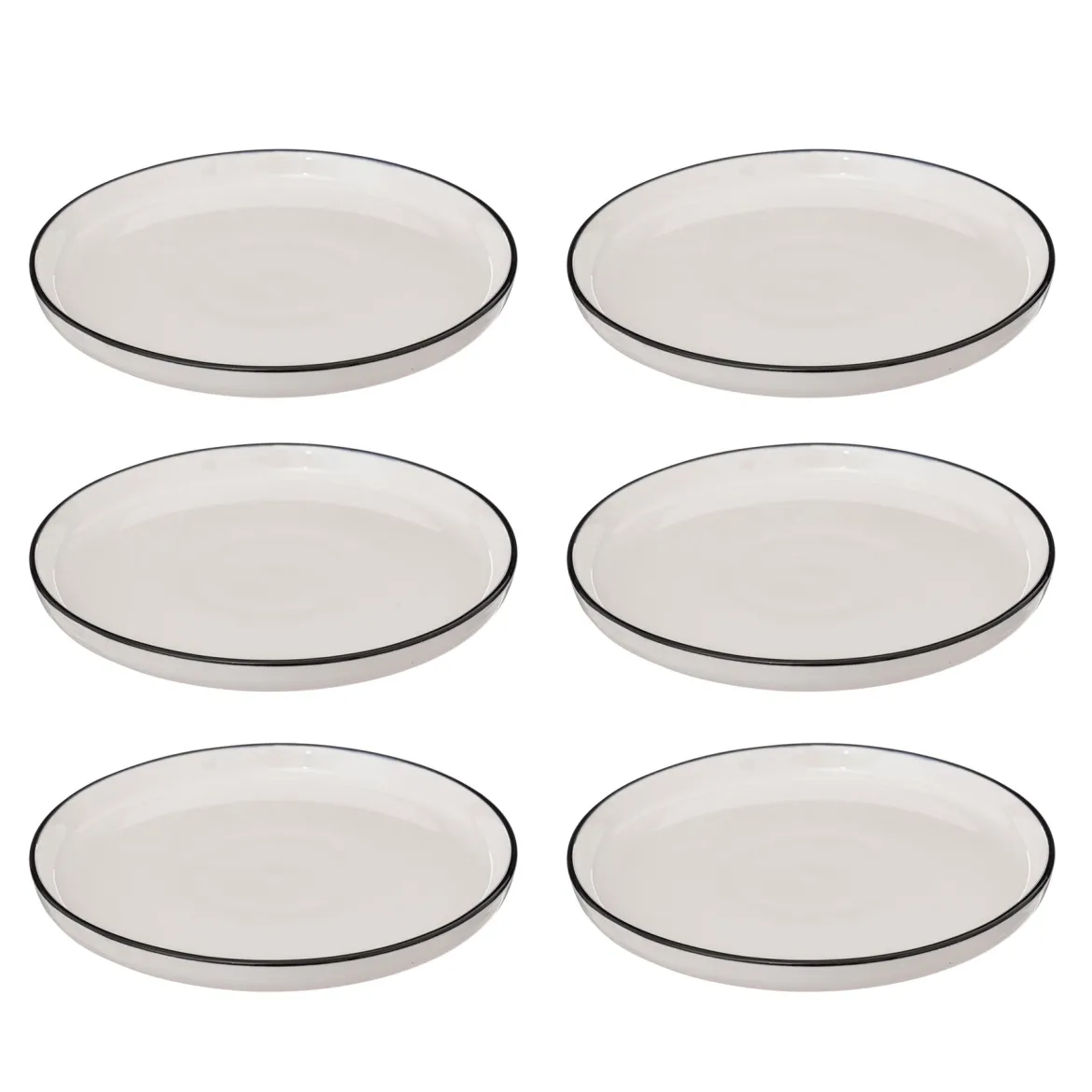 Talerze deserowe porcelanowe ALIX, czarna obwódka, 6 sztuk x Ø 20 cm