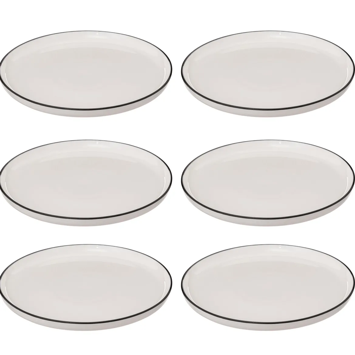 Talerze obiadowe porcelanowe ALIX, czarna obwódka, 6 sztuk x Ø 27 cm