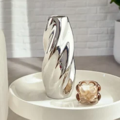 Wazon srebrny TWISTED SKY, ceramiczny