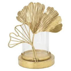 Świecznik metalowy LEAF, motyw liścia, złoty, 17x12x21 cm