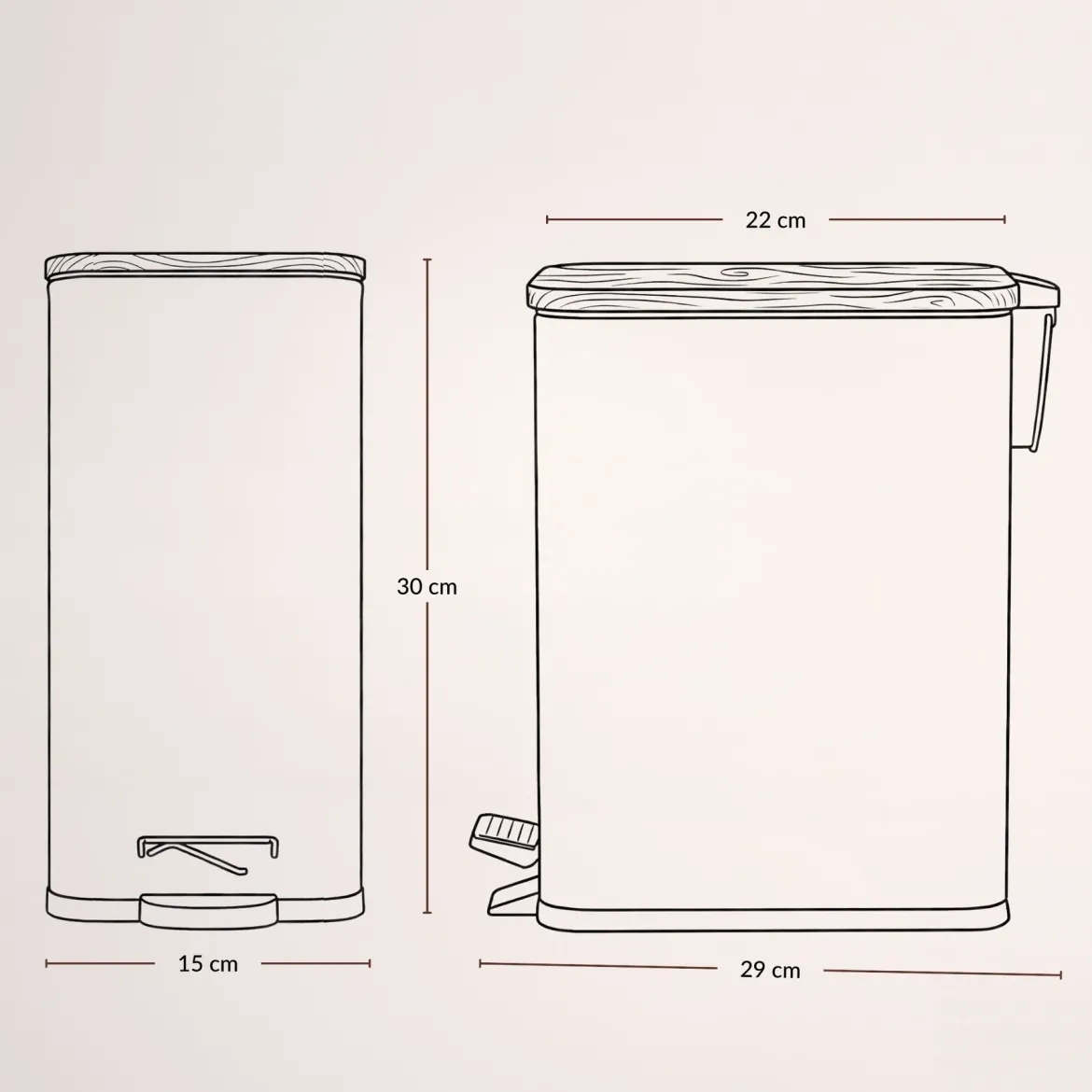 Wąski kosz łazienkowy VEDA, 5 l