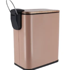 Wąski kosz do śmieci do łazienki MONO z drewnianą pokrywą, 5 l