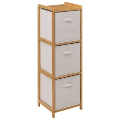 Wysoki regał bambusowy TIDY z 3 materiałowymi koszami, wys. 109,5 cm