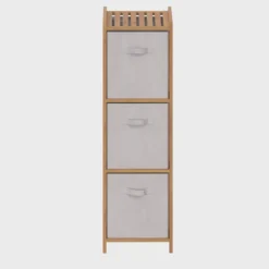 Wysoki regał bambusowy TIDY z 3 materiałowymi koszami, wys. 109,5 cm
