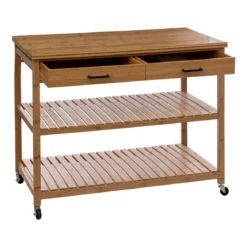 Wyspa kuchenna na kółkach, bambus, 108 x 60 x 90 cm
