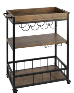 Wózek kuchenny RUSTICO, trójpoziomowy regał na kółkach z uchwytami na butelki i kieliszki - 80 x 89,5 x 40 cm, WENKO