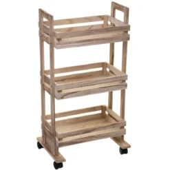 Wózek kuchenny z 3 półkami, drewniany, 82 cm