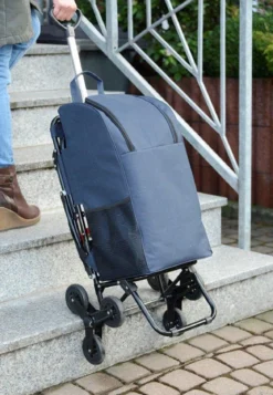 Wózek zakupowy z teleskopową rączką i rozkładanym siedziskiem, pojemna torba na stelażu z potrójnymi kółkami - 35 l