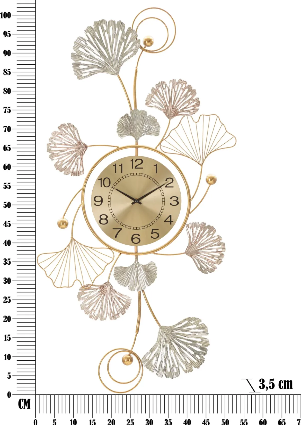 Zegar ścienny z metalową dekoracją LEAVY, 102 x 52,5 cm
