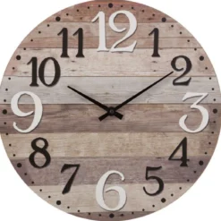 Zegar na ścianę drewniany z rzymskimi cyframi, zegar w starym stylu, Ø 38 cm