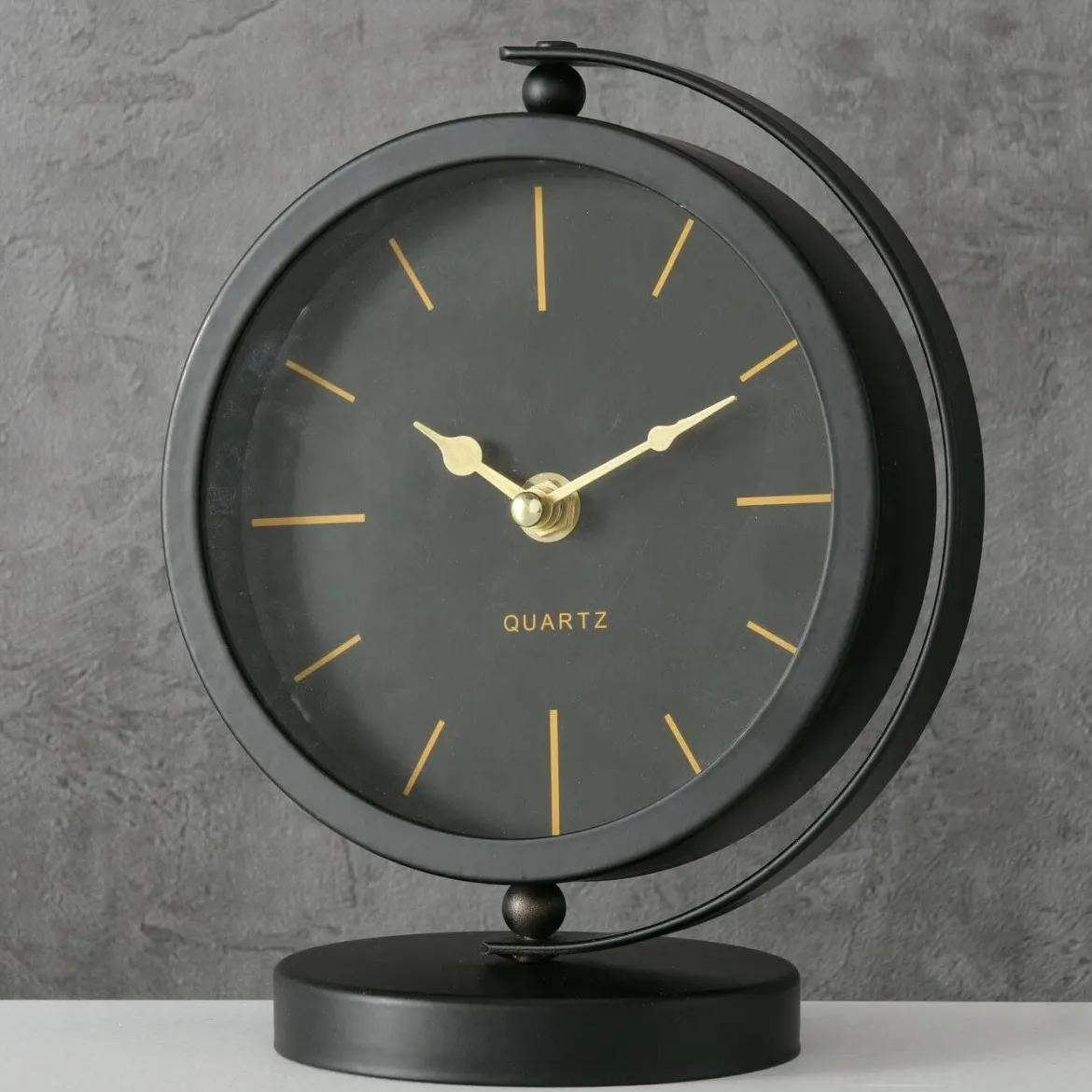 Zegar stołowy czarny BALIA, złote wskazówki, 20 cm